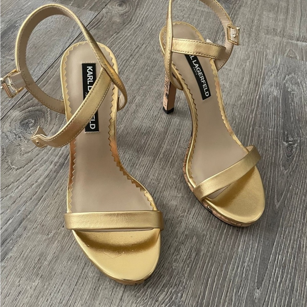 Karl Lagerfeld Metallic Gold Heeled Sandals